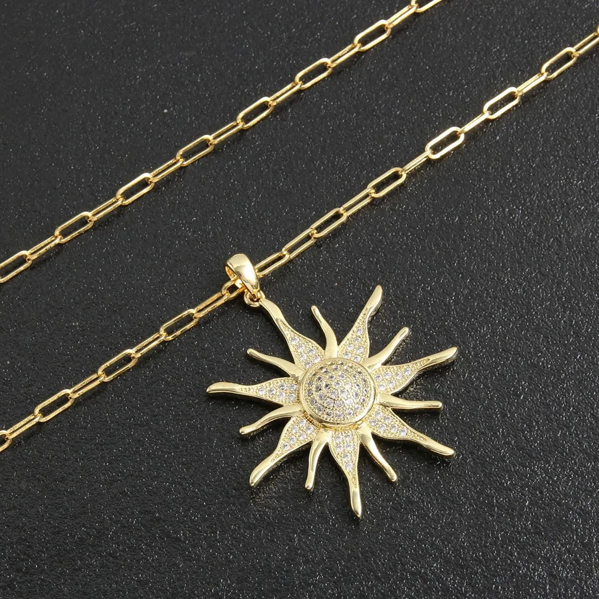 Dainty Layered Choker Necklace Gold Plated Sun Chunky Heart Necklaces Stackable Paperclip Chain Layering Jewelry For Women