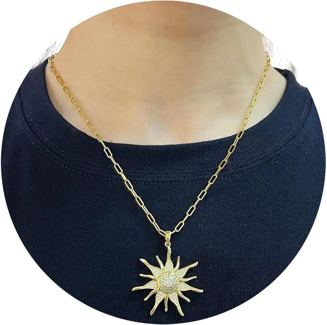 Dainty Layered Choker Necklace Gold Plated Sun Chunky Heart Necklaces Stackable Paperclip Chain Layering Jewelry For Women