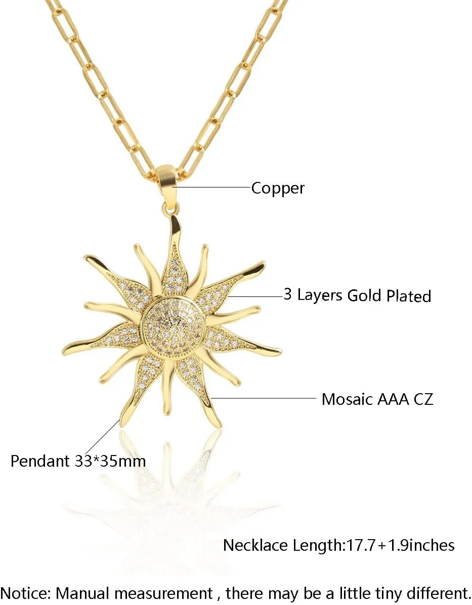 Dainty Layered Choker Necklace Gold Plated Sun Chunky Heart Necklaces Stackable Paperclip Chain Layering Jewelry For Women