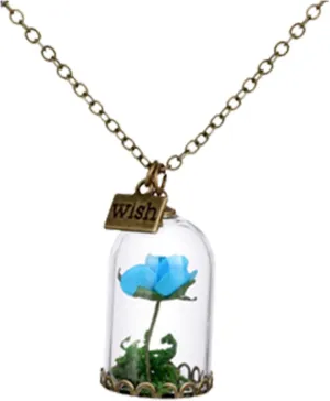 Dainty Mom Chain Necklace for Women Rose Necklace Beauty Necklace DIY Glass Imitation Dried Flower Sweater Chain Long Style Paperclip Y-Necklaces Jewelry Gift (Blue, One Size)