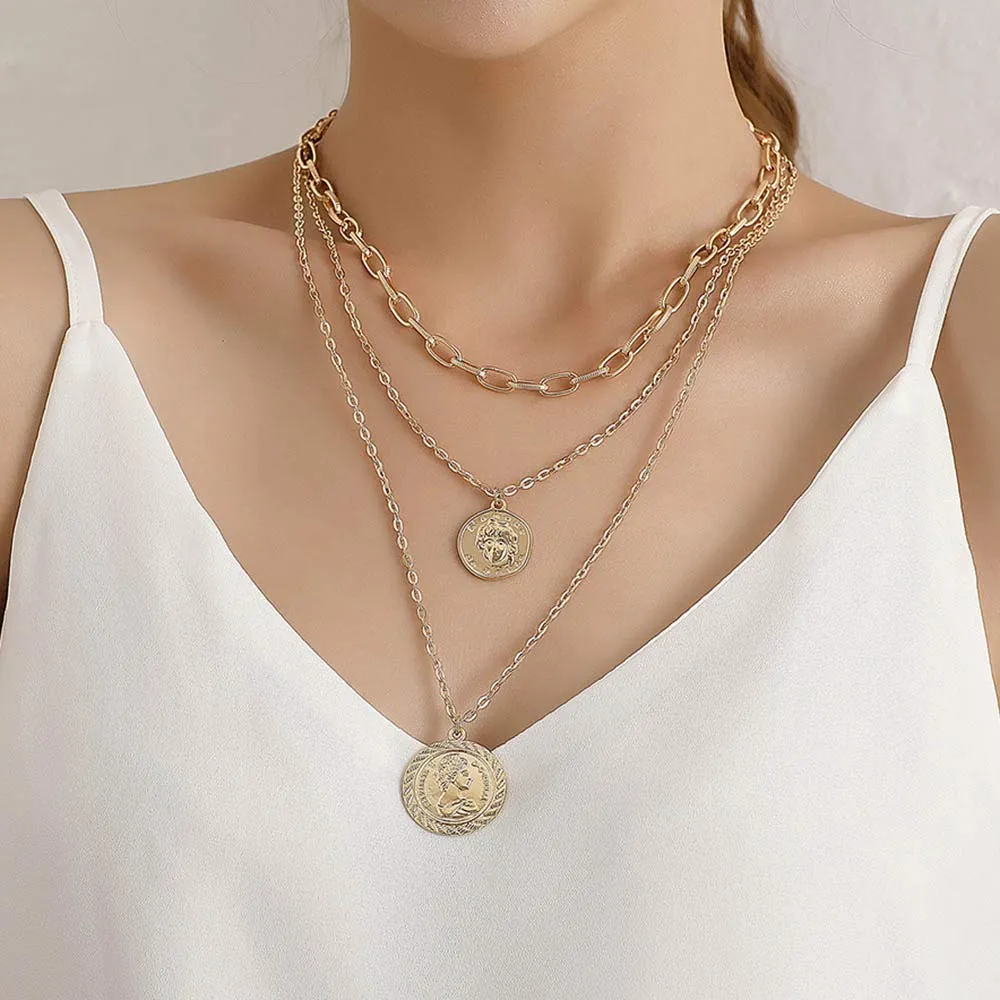 Dainty Silver Coin Chokers Necklace Layered Circle Necklace Bar Y Pendant Necklace Gold Necklace for Women