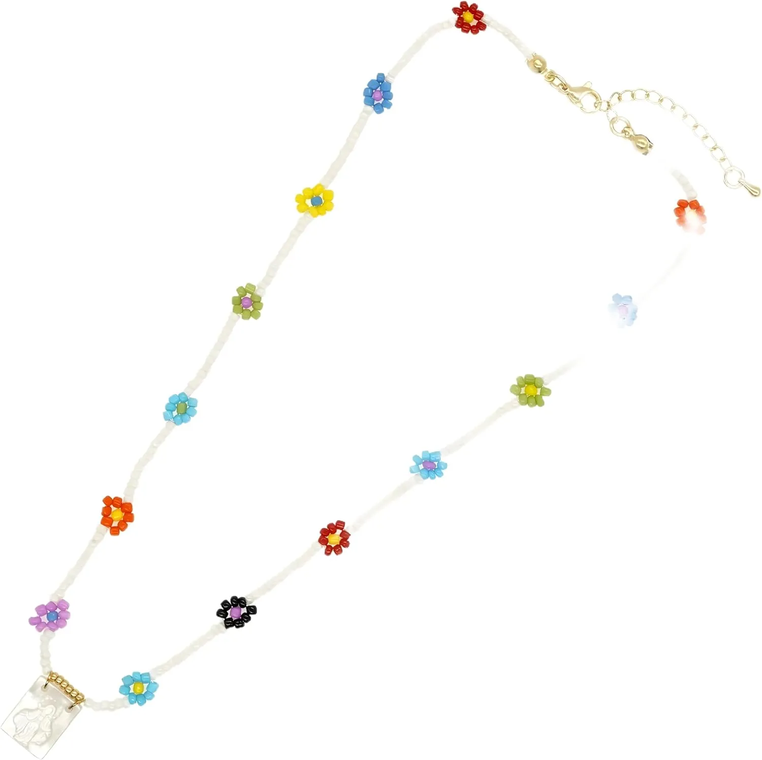 Daisy Seed Bead Choker Necklace With Shell Jesus Pendant Elegant Jewelry For Women-A24