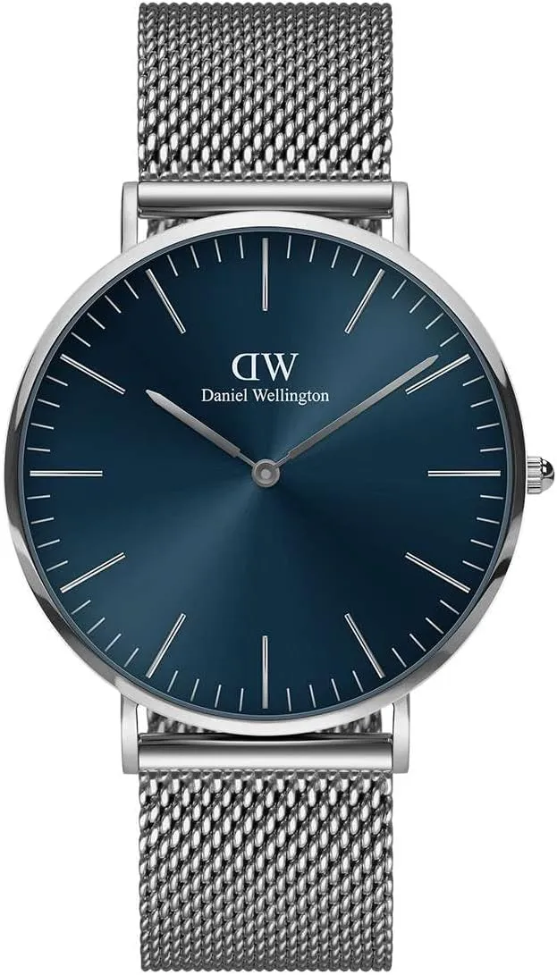 Daniel Wellington Classic Mens Watch - 40mm Case, Japanese Quartz Movement, Mesh Stainless Steel or Leather Strap, Water Resistant, Analog Watch for Men