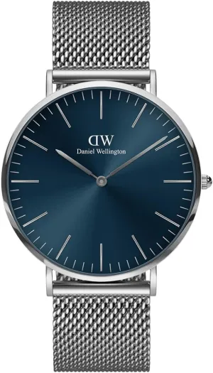 Daniel Wellington Classic Mens Watch - 40mm Case, Japanese Quartz Movement, Mesh Stainless Steel or Leather Strap, Water Resistant, Analog Watch for Men