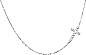 DAOCHONG S925 Sterling Silver Jewelry Sideways Cross Choker Necklace 14 inches to 18 inches