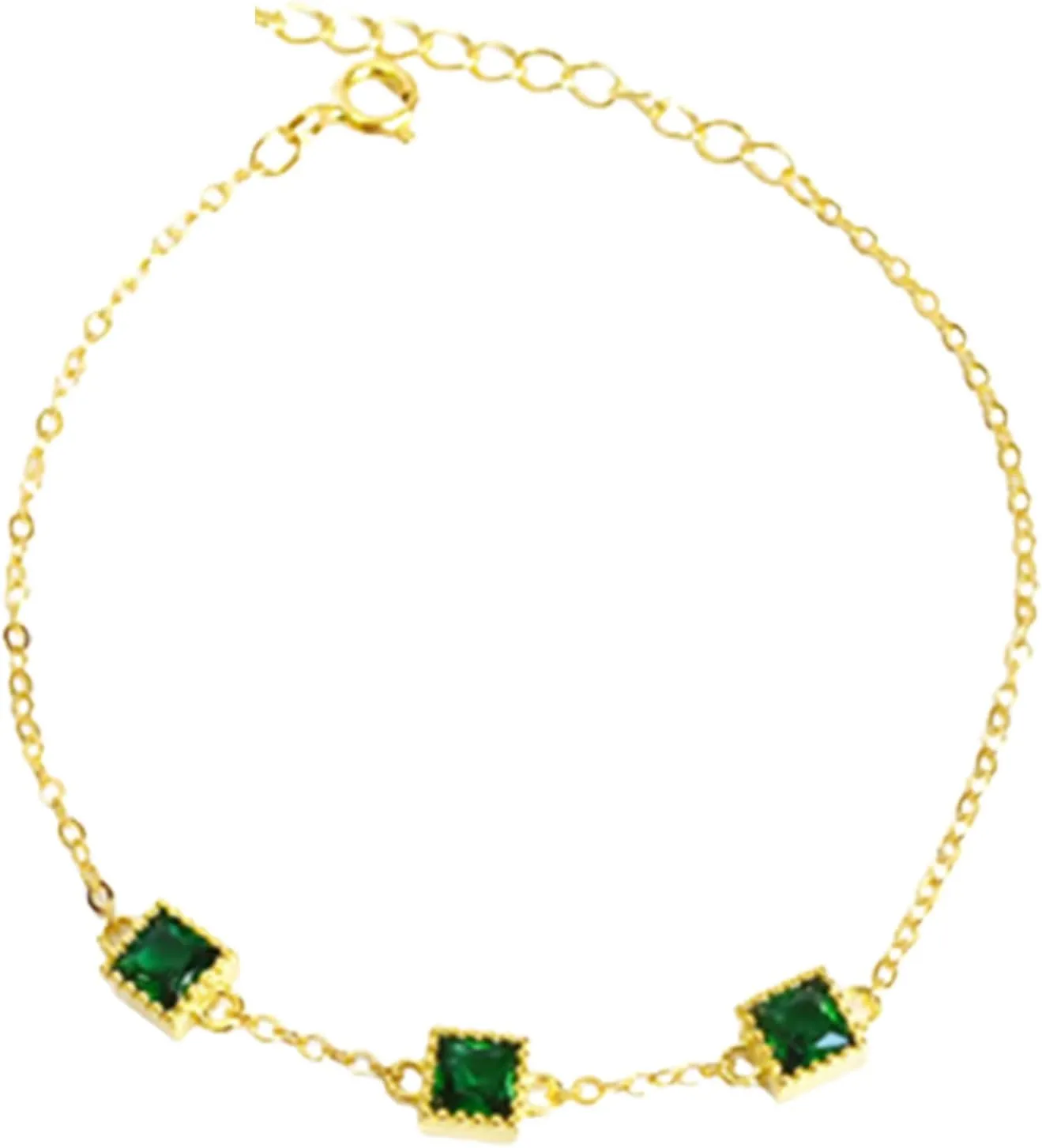Dazzling Women's 14K Yellow Gold Bracelet, Green Emerald Adjustable Design, Dainty Fashion Jewelry for Her