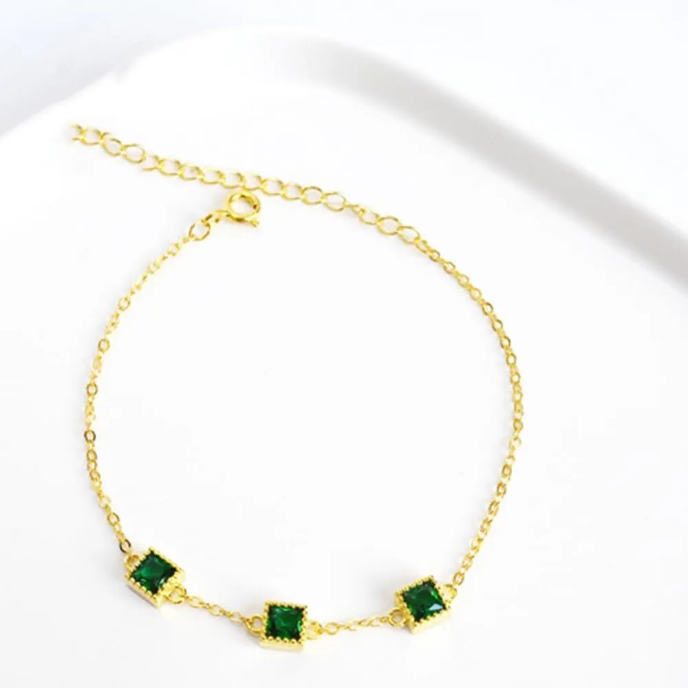 Dazzling Women's 14K Yellow Gold Bracelet, Green Emerald Adjustable Design, Dainty Fashion Jewelry for Her
