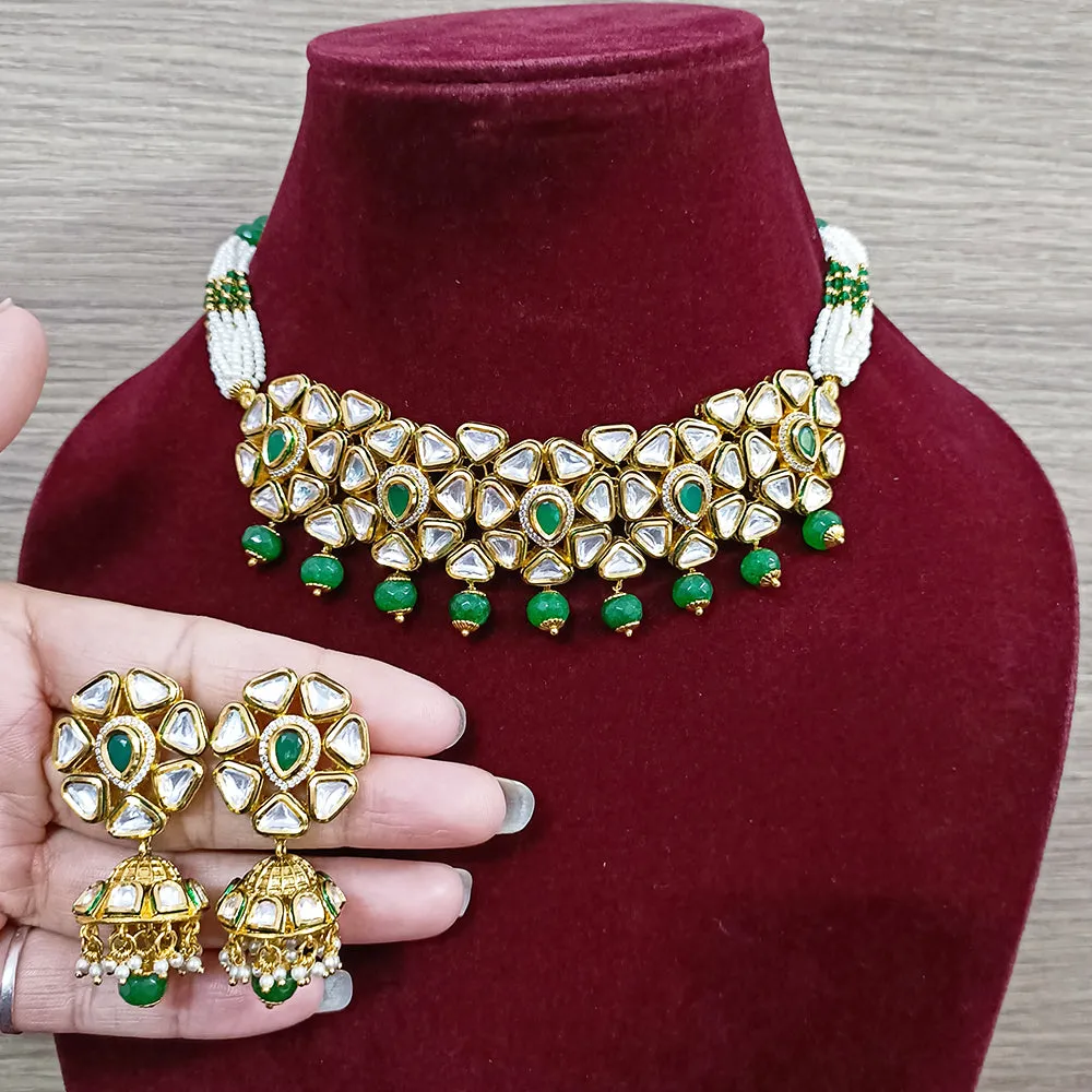 Designer Gold Plated Royal Kundan & Choker Style Necklace with Earrings (D371)
