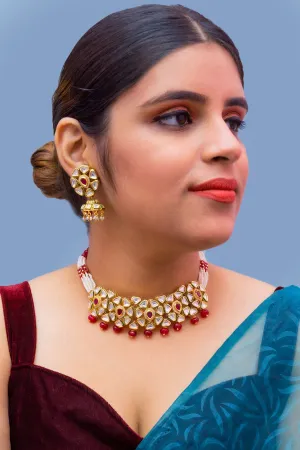 Designer Gold Plated Royal Kundan & Choker Style Necklace with Earrings (D371)