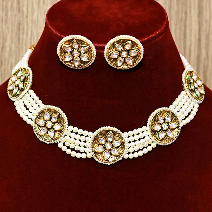 Designer Gold Plated Royal Kundan & Ruby Choker Style Necklace with Earrings (D501)