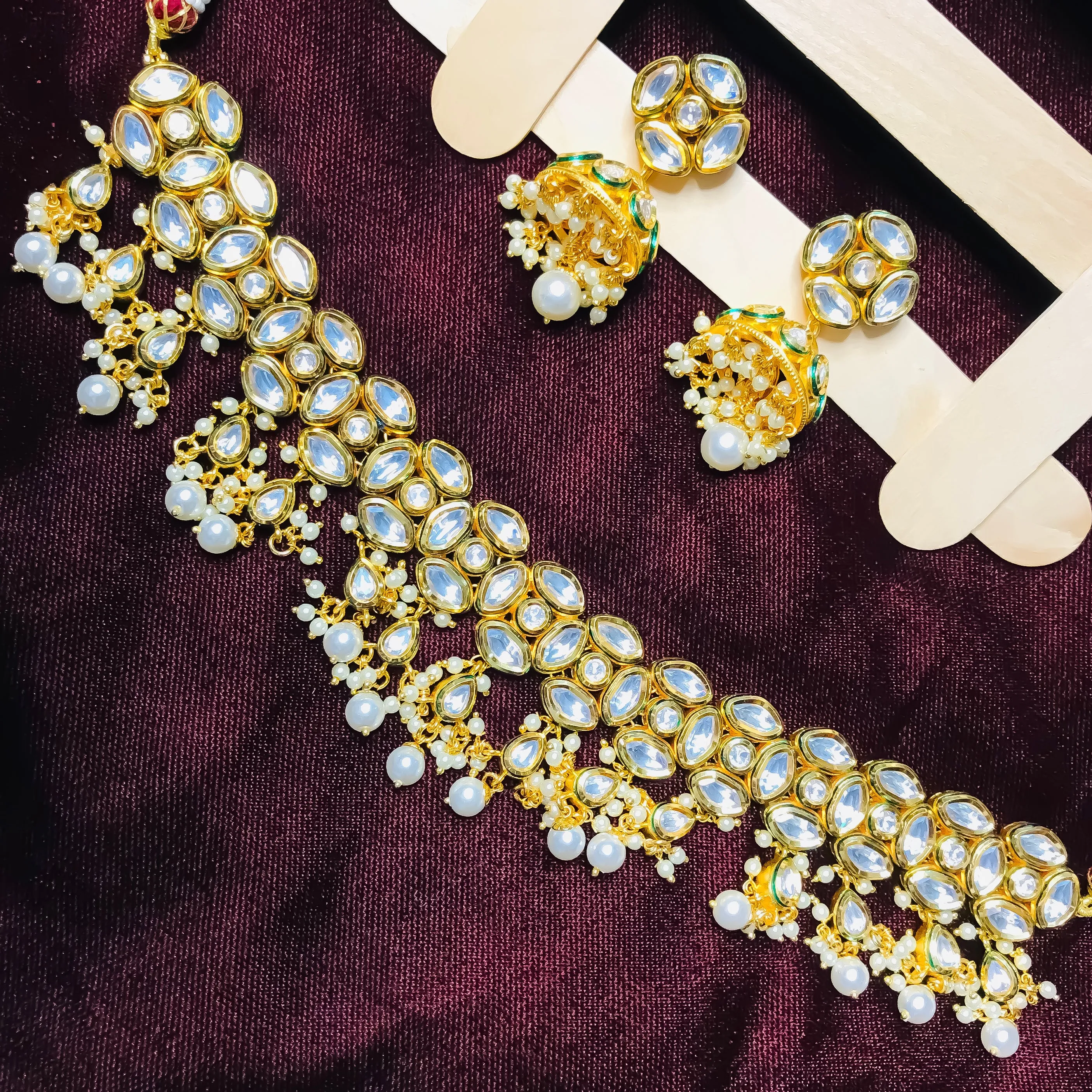 Designer Gold Plated Royal Kundan Choker Style Necklace with Earrings (D757)