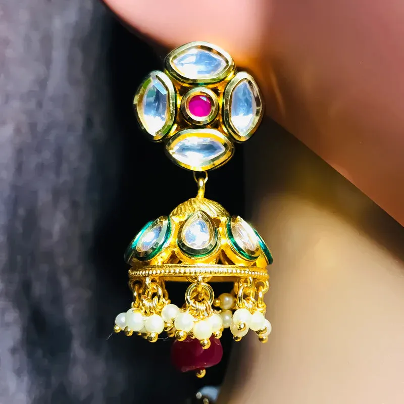 Designer Gold Plated Royal Kundan Choker Style Necklace with Earrings (D757)