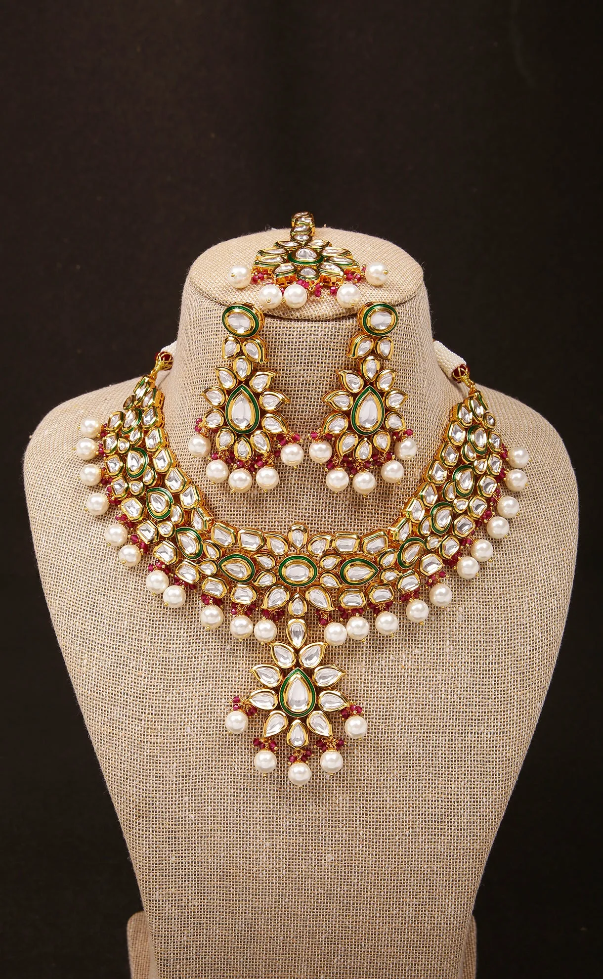 Designer Gold Plated Royal Kundan Choker Style Necklace with Earrings (D878)