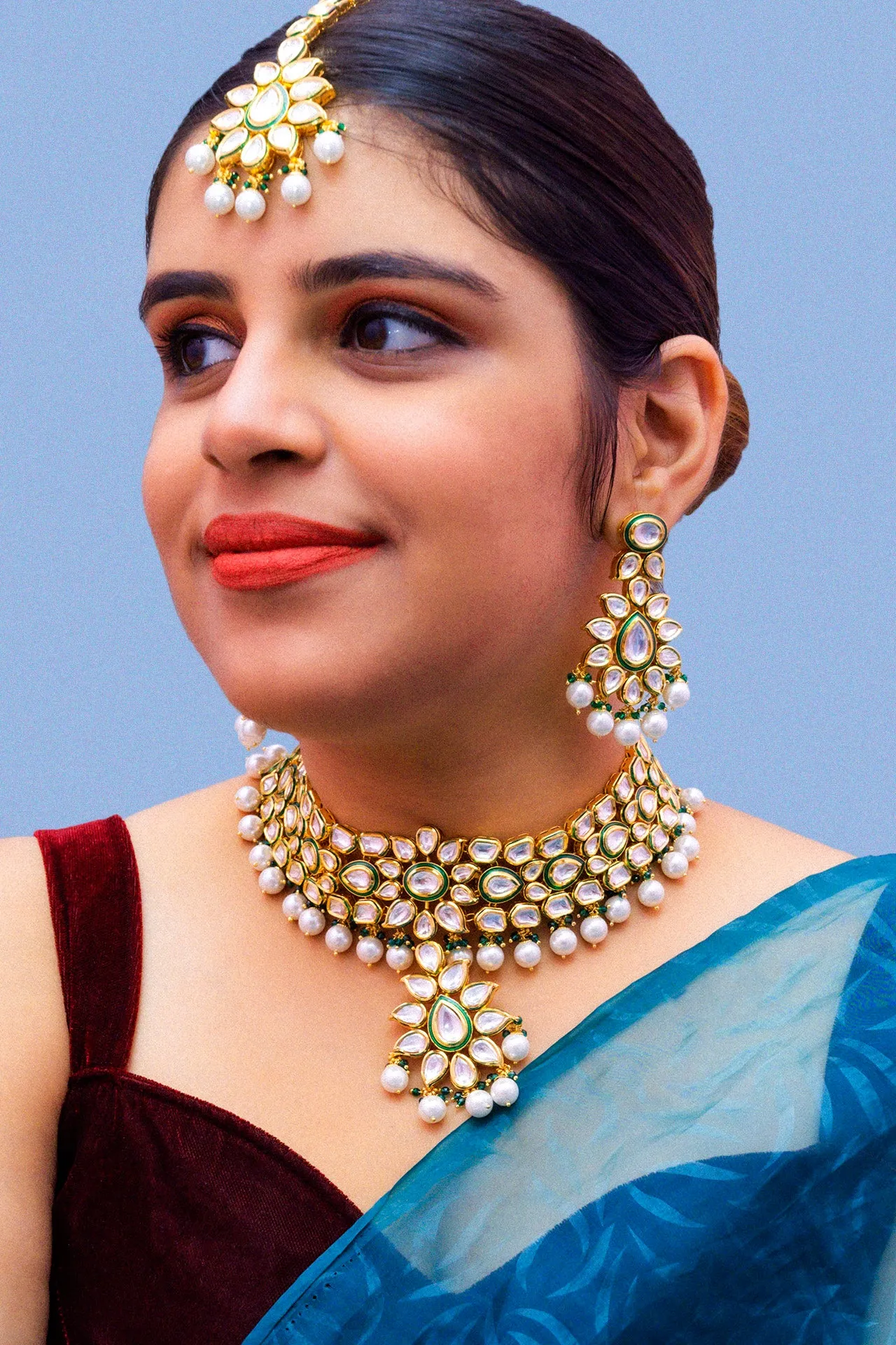 Designer Gold Plated Royal Kundan Choker Style Necklace with Earrings (D878)