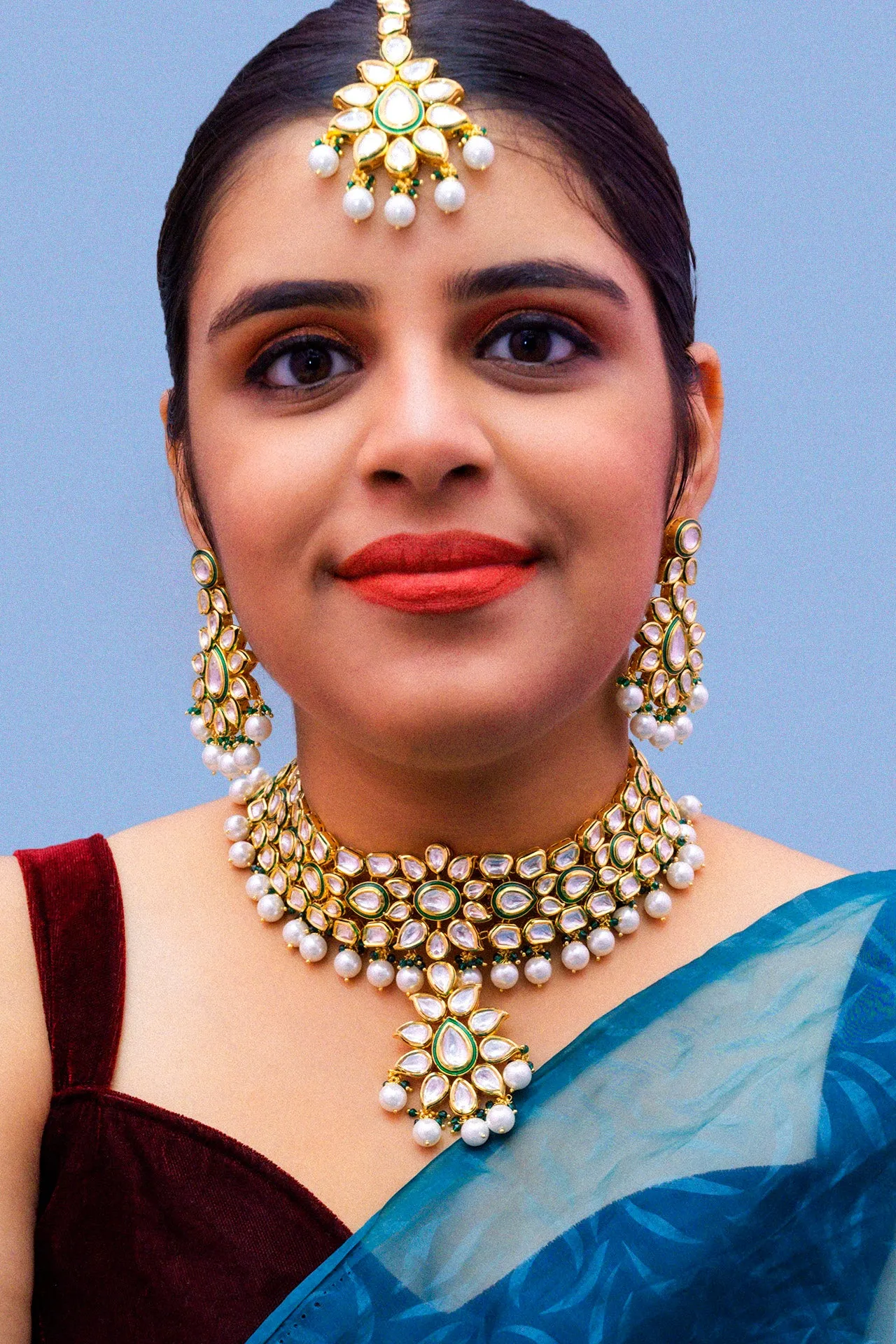 Designer Gold Plated Royal Kundan Choker Style Necklace with Earrings (D878)