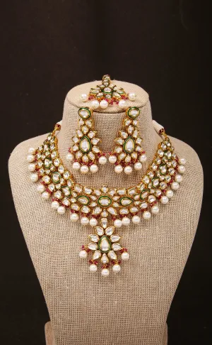 Designer Gold Plated Royal Kundan Choker Style Necklace with Earrings (D878)