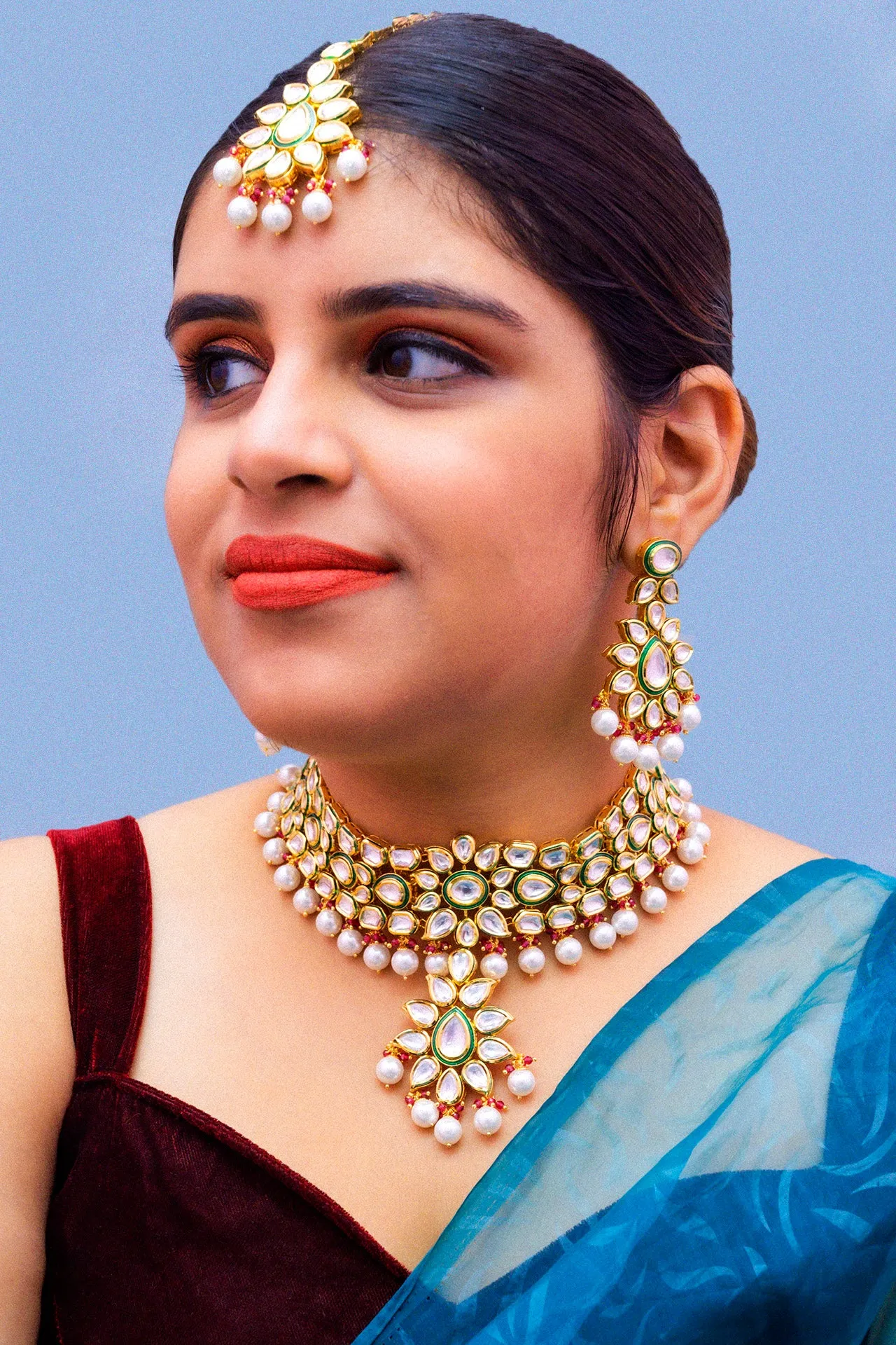 Designer Gold Plated Royal Kundan Choker Style Necklace with Earrings (D878)