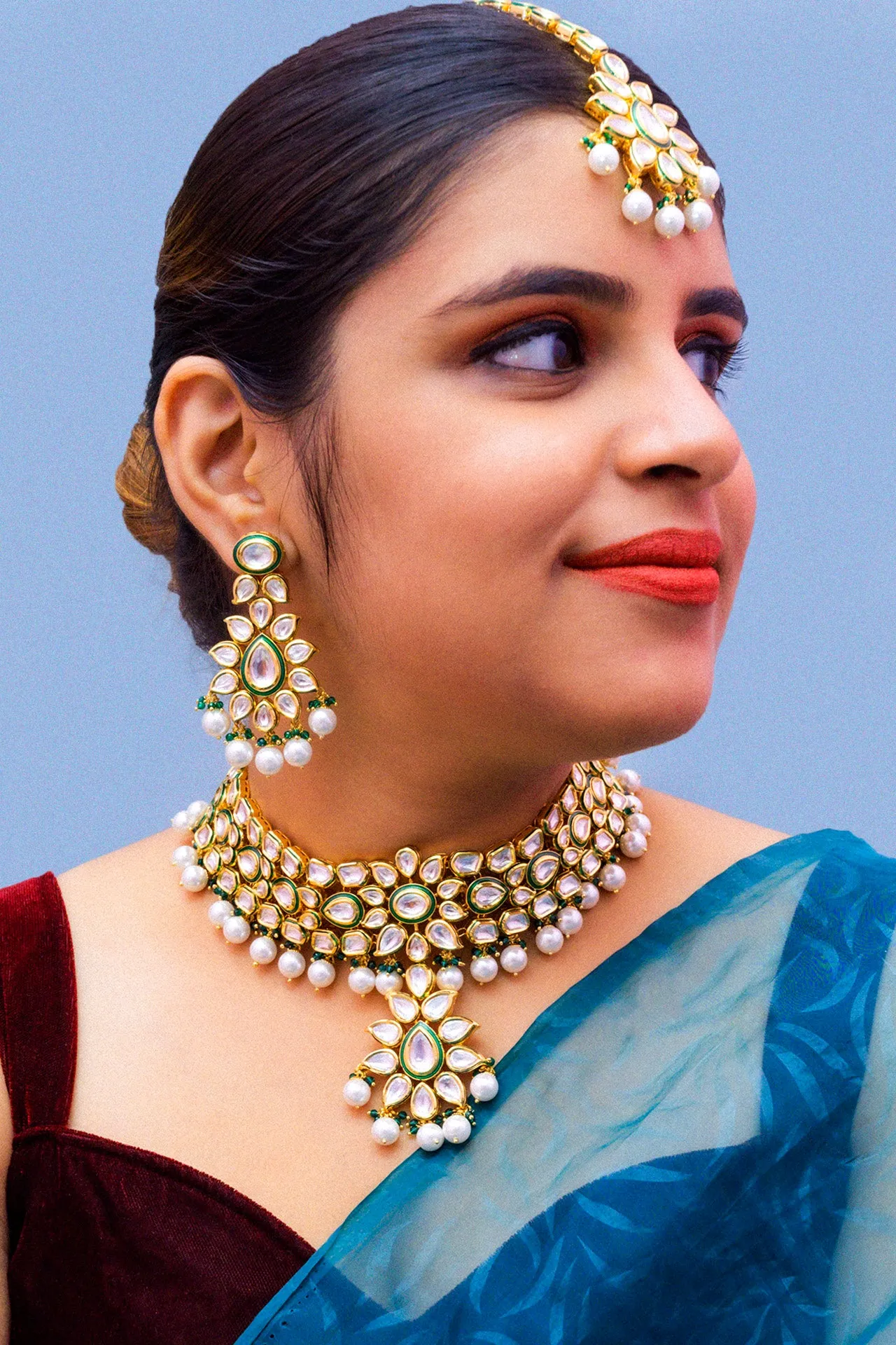 Designer Gold Plated Royal Kundan Choker Style Necklace with Earrings (D878)