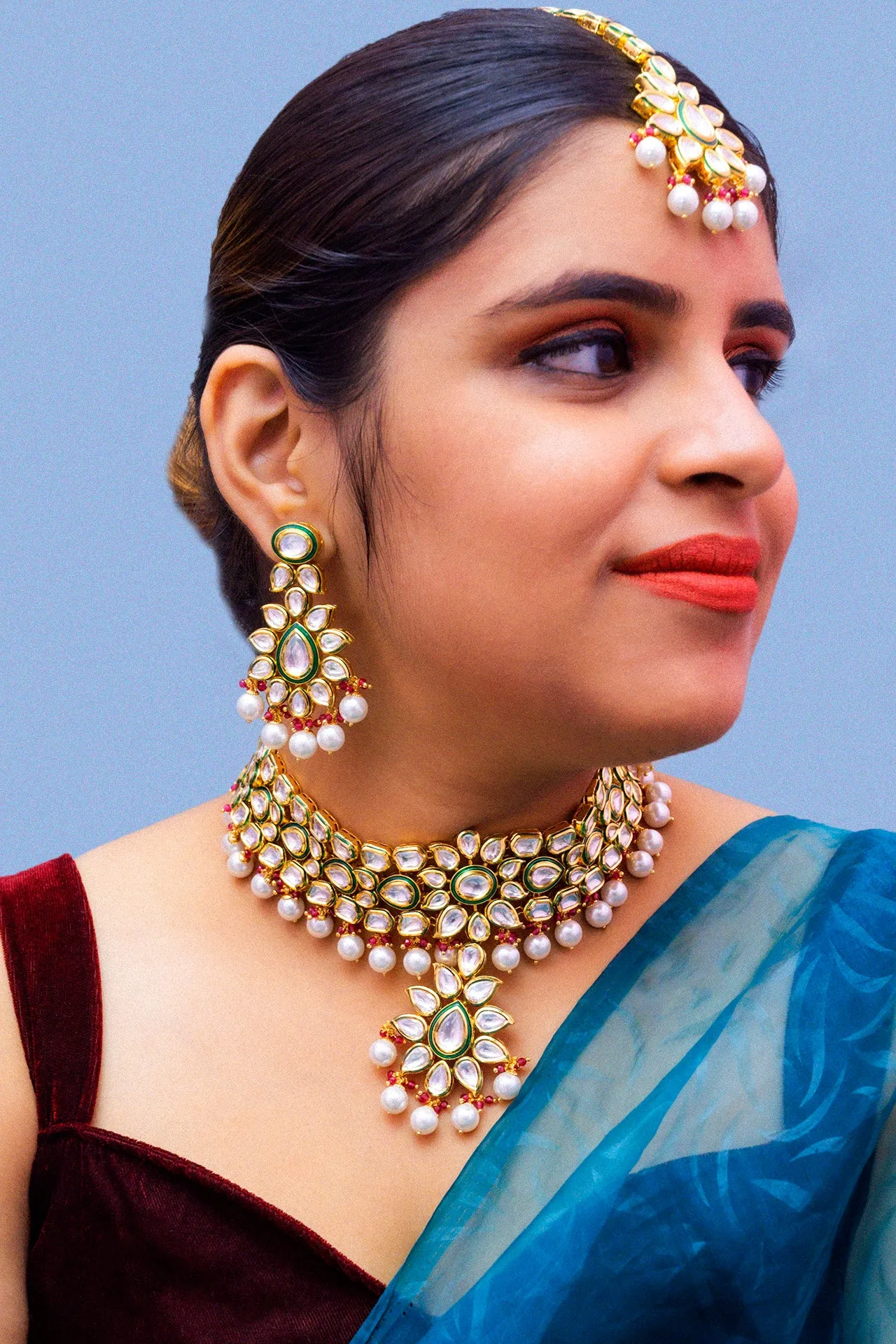 Designer Gold Plated Royal Kundan Choker Style Necklace with Earrings (D878)