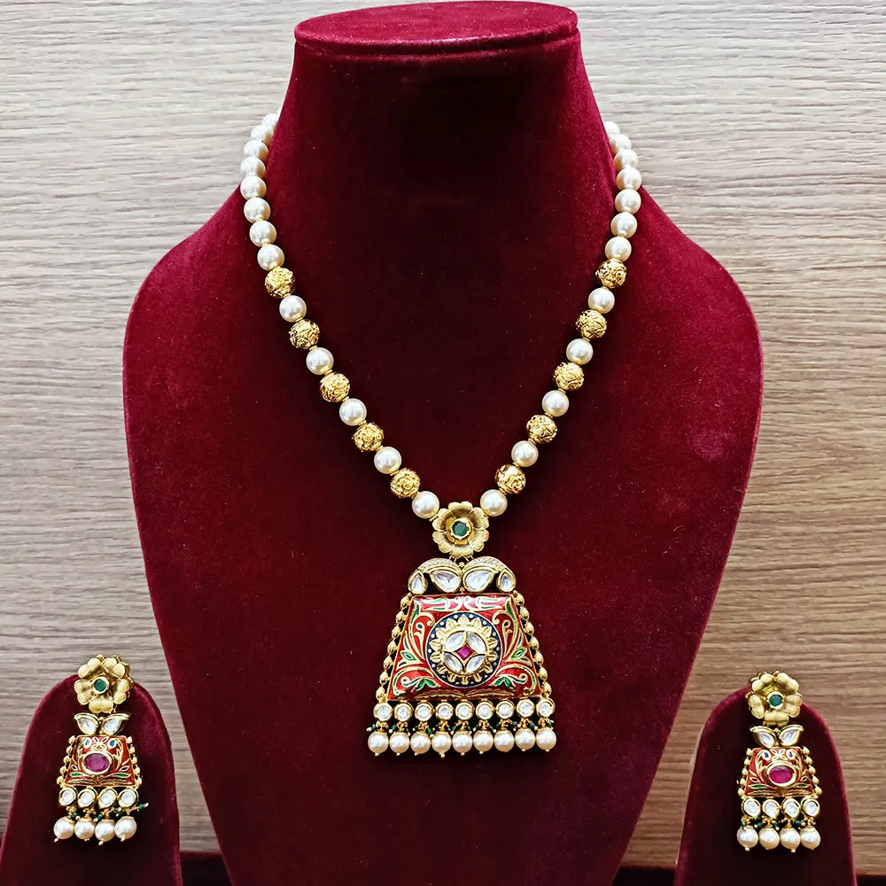 Designer Gold Plated Royal Kundan Pendant Set (D331)