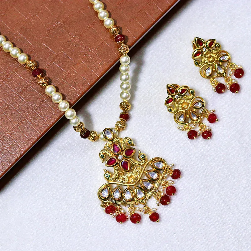 Designer Gold Plated Royal Kundan Pendant Set (D586)