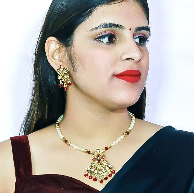 Designer Gold Plated Royal Kundan Pendant Set (D586)