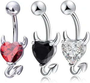 Devil Heart Belly Button Rings 14G Surgical Steel Navel Barbells Stud for Body Piercing
