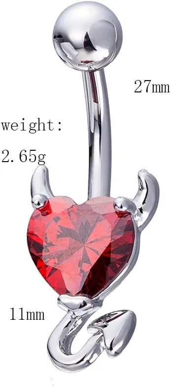 Devil Heart Belly Button Rings 14G Surgical Steel Navel Barbells Stud for Body Piercing