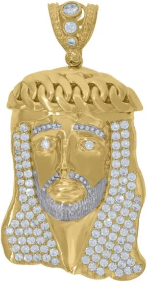 Diamond2Deal 10K Two-tone Gold Cubic-Zirconia Jesus Religious Charm Pendant