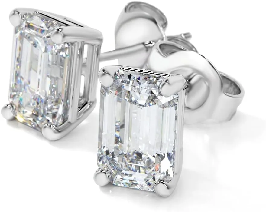 Diamond2Deal 2 to 5 Carat 14k White Gold Solitaire Lab Grown Diamond Stud Earrings with Post Butterfly (Color E-F, Clarity VS)