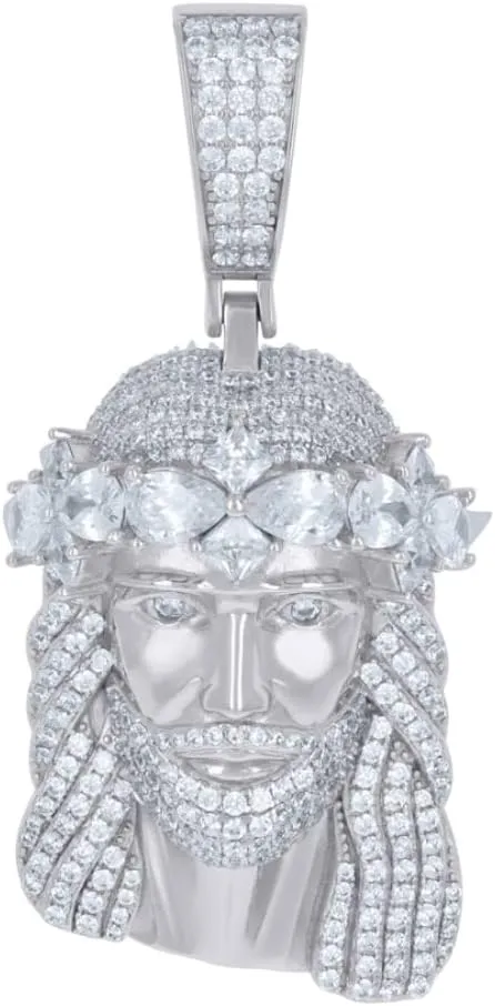 Diamond2Deal 925 Sterling Silver Men Pear Cubic Zirconia Jesus Religious Charm Pendant