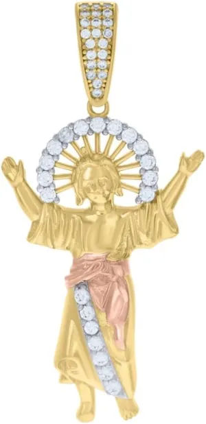Diamond2Deal Mothers Day Gifts 10K Tri-Color Gold Cubic-Zirconia Jesus Religious Charm Pendant for Mom