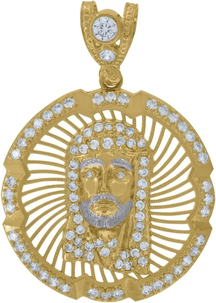 Diamond2Deal Mothers Day Gifts 10K Two-Tone Gold Cubic Zirconia Jesus Medal Pendant for Momlion Religious Charm Pendant for Mom