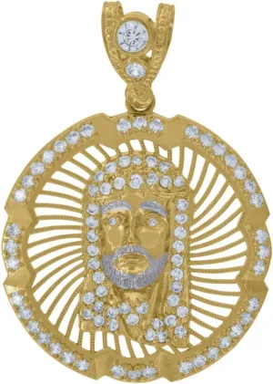 Diamond2Deal Mothers Day Gifts 10K Two-Tone Gold Cubic Zirconia Jesus Medal Pendant for Momlion Religious Charm Pendant for Mom