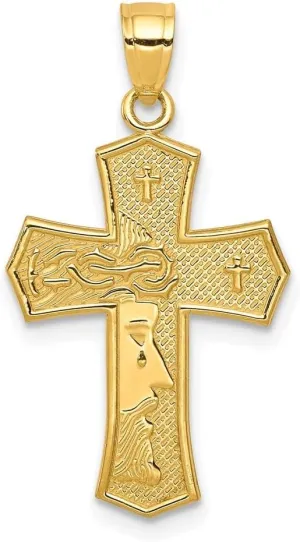 Diamond2Deal Mothers Day Gifts 10k Yellow Gold Passion Religious Crucifix Cross With Jesus Reversible Pendant for Mom
