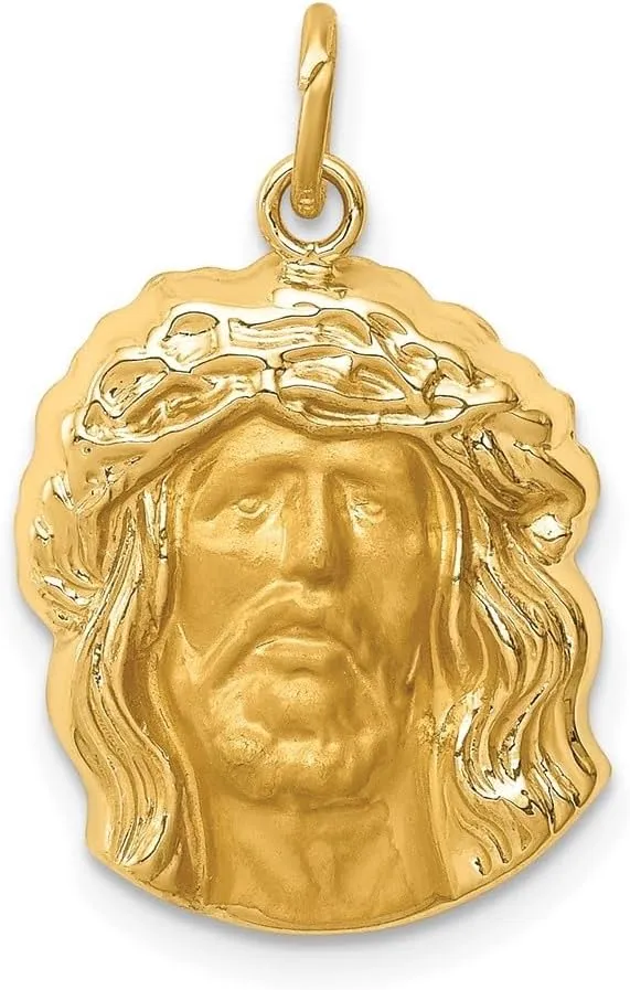 Diamond2Deal Mothers Day Gifts 14K Yellow Gold Hollow Polished Satin Medium Jesus Medal Pendant for Mom Pendant for Mom