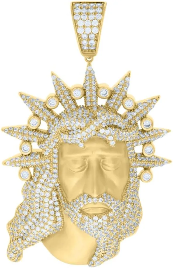 Diamond2Deal Mothers Day Gifts 925 Sterling Silver Yellow-Tone Cubic Zirconia Jesus Religious Charm Pendant for Mom