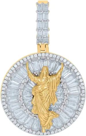 Diamond2Deal Mothers Day Gifts 925 Sterling Silver Yellow-Tone Cubic Zirconia Medal Pendant for Momlion Jesus Religious Charm Pendant for Mom