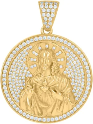 Diamond2Deal Mothers Day Gifts 925 Sterling Silver Yellow-Tone Cubic Zirconia Medal Pendant for Momlion Sacred Heart Of Jesus Religious Charm Pendant for Mom