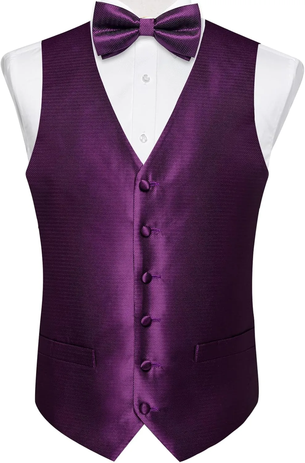 DiBanGu Mens Formal Dress Vest Paisley Jacquard Silk Suit Waistcoat Necktie Bow Tie Set Wedding Party Tuxedo 5PCS