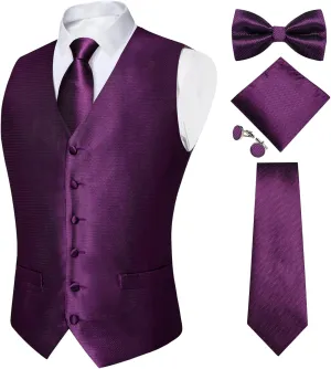 DiBanGu Mens Formal Dress Vest Paisley Jacquard Silk Suit Waistcoat Necktie Bow Tie Set Wedding Party Tuxedo 5PCS