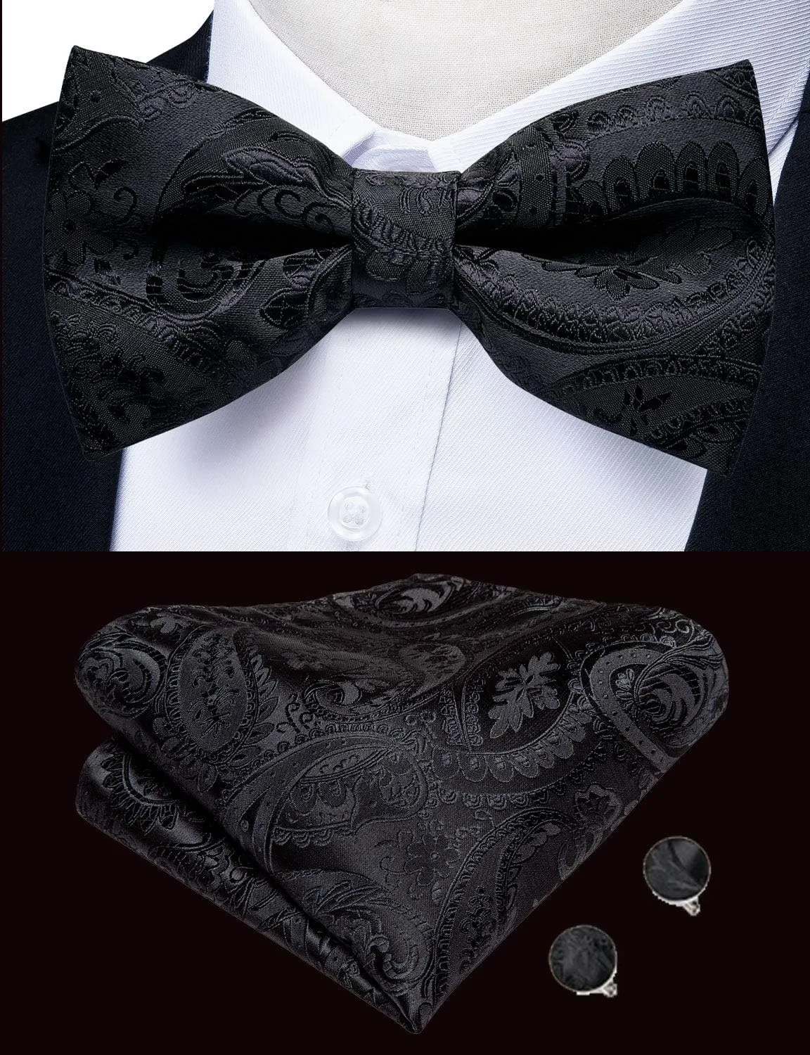 DiBanGu Mens Formal Dress Vest Paisley Jacquard Silk Suit Waistcoat Necktie Bow Tie Set Wedding Party Tuxedo 5PCS