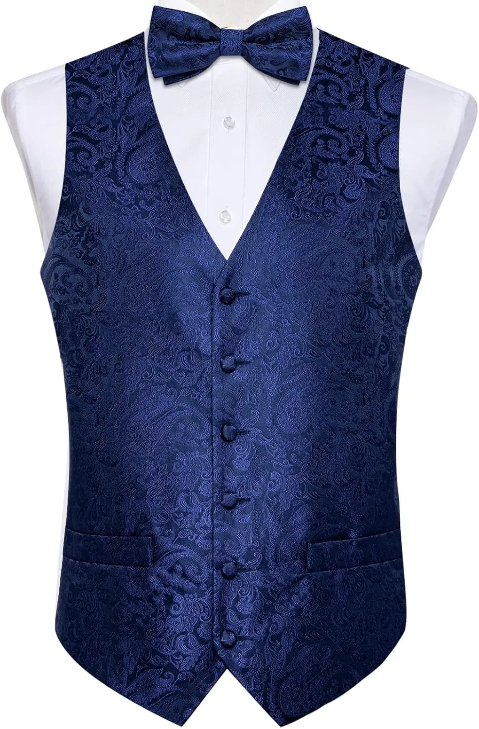 DiBanGu Mens Formal Dress Vest Paisley Jacquard Silk Suit Waistcoat Necktie Bow Tie Set Wedding Party Tuxedo 5PCS