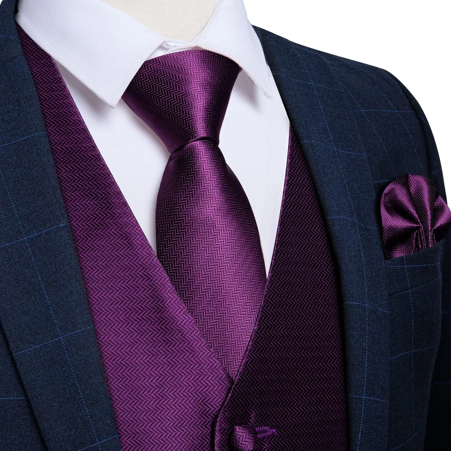 DiBanGu Mens Formal Dress Vest Paisley Jacquard Silk Suit Waistcoat Necktie Bow Tie Set Wedding Party Tuxedo 5PCS