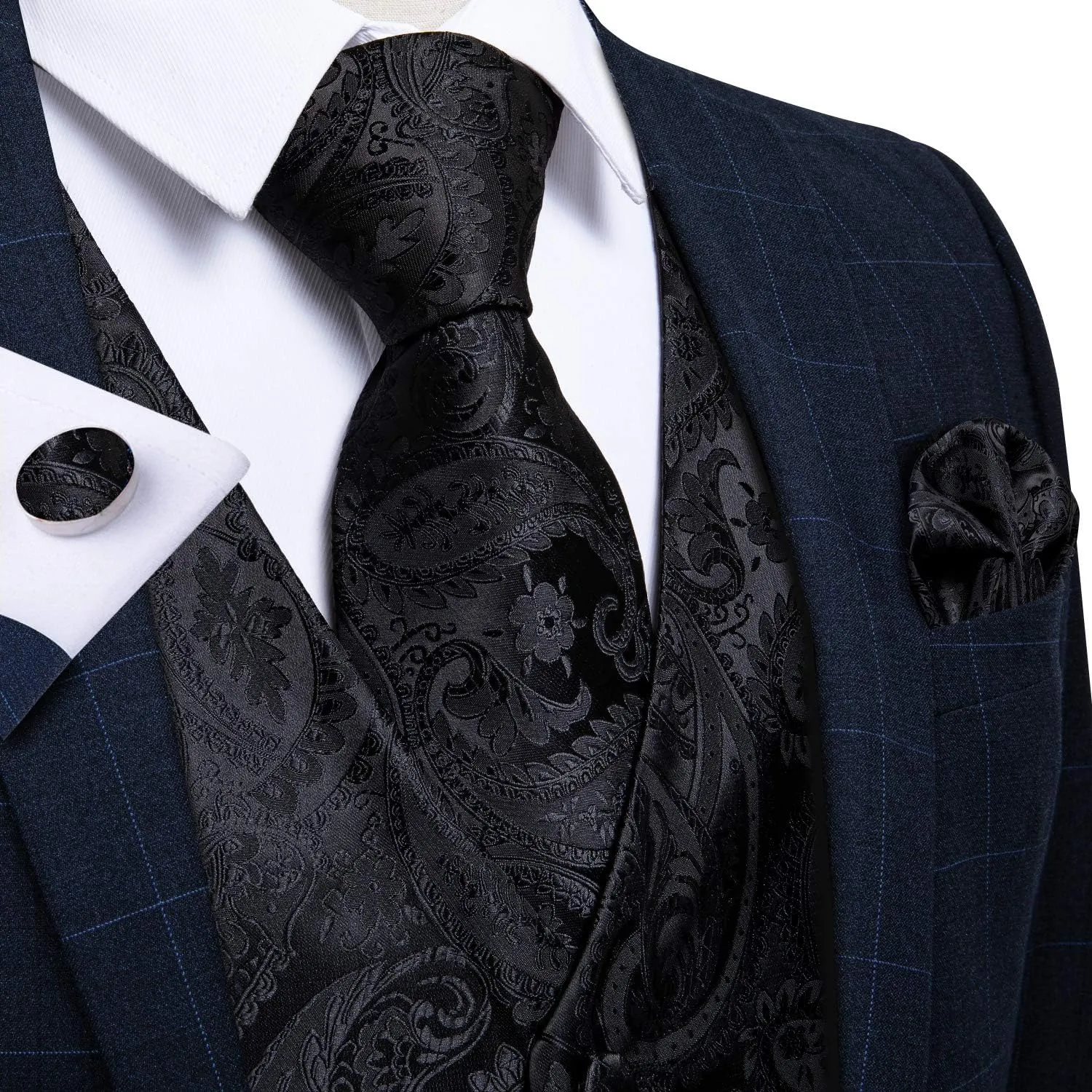 DiBanGu Mens Formal Dress Vest Paisley Jacquard Silk Suit Waistcoat Necktie Bow Tie Set Wedding Party Tuxedo 5PCS