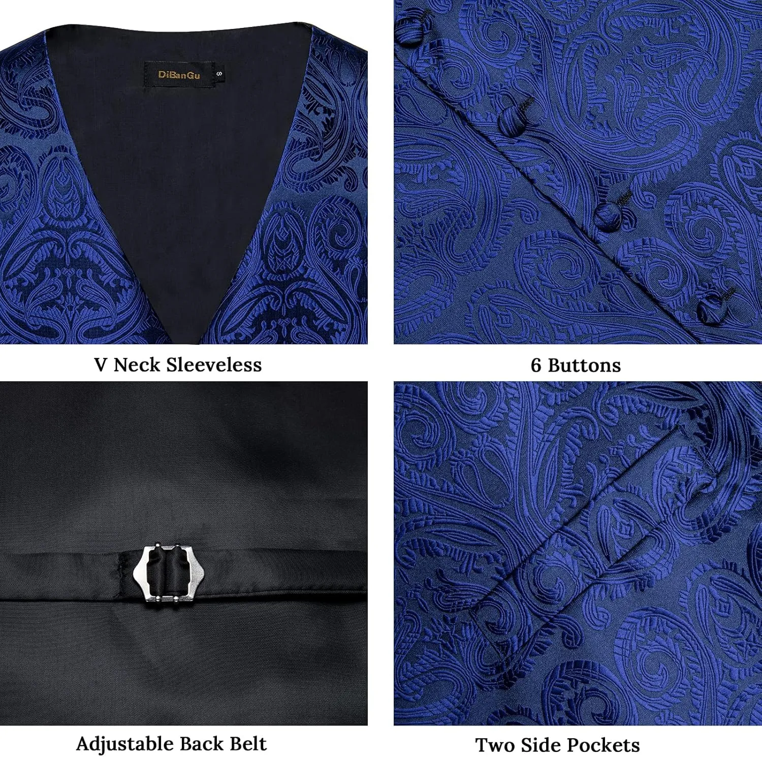 DiBanGu Mens Formal Dress Vest Paisley Jacquard Silk Suit Waistcoat Necktie Bow Tie Set Wedding Party Tuxedo 5PCS