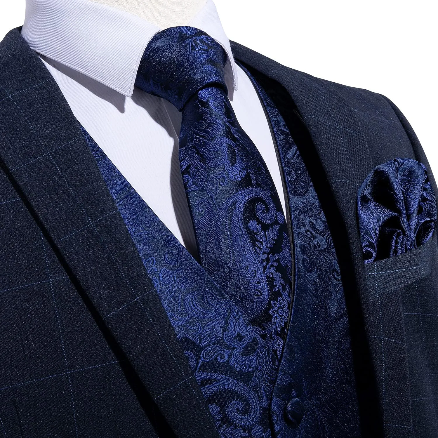 DiBanGu Mens Formal Dress Vest Paisley Jacquard Silk Suit Waistcoat Necktie Bow Tie Set Wedding Party Tuxedo 5PCS