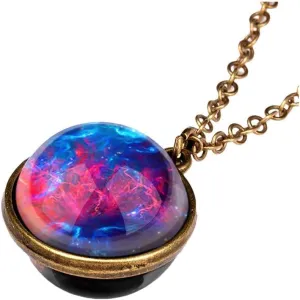 Dome Glow Galaxy in Necklace The Double Dark System Sided Glass Planet Pendant Necklaces & Pendants Mom Pendant Necklace (F, One Size)