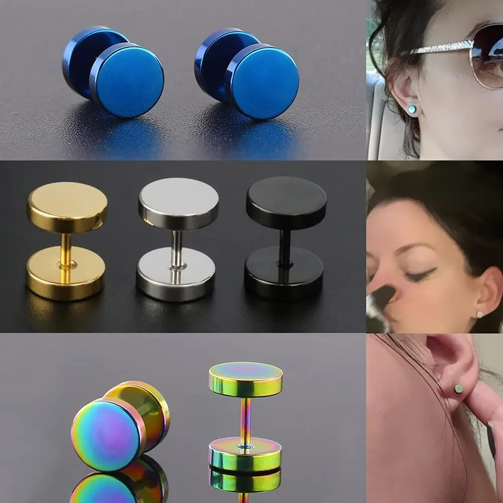 Dot Earrings, High Polished Surgical Steel Screw Flat Back Disc Stud Earrings for Women Men Pack of 5 Pairs(3MM/4MM/5MM/6MM/8MM Option)