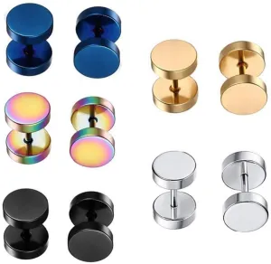 Dot Earrings, High Polished Surgical Steel Screw Flat Back Disc Stud Earrings for Women Men Pack of 5 Pairs(3MM/4MM/5MM/6MM/8MM Option)